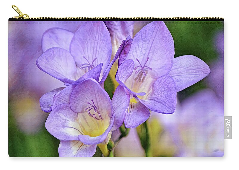 Freesia Zip Pouch featuring the photograph Flowers of SoCal - Freesia Flower Blooms by Gaby Ethington