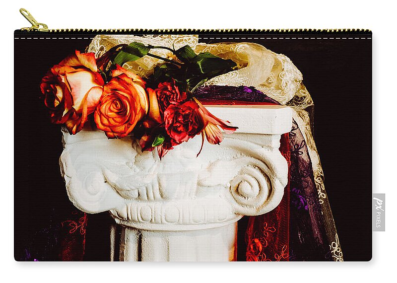 Flowers Zip Pouch featuring the photograph Flowers On A Pedestal by Windshield Photography