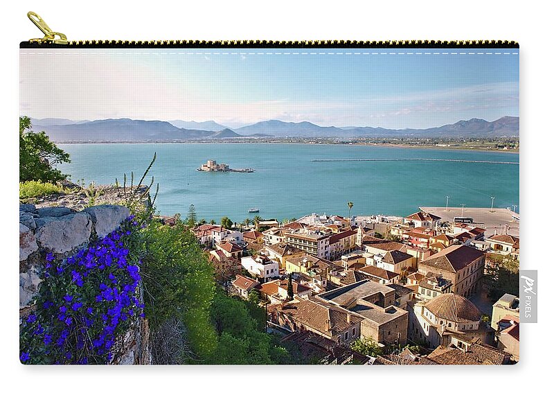 Greece Zip Pouch featuring the photograph Flowers on the wall, Nafplio by Sean Hannon