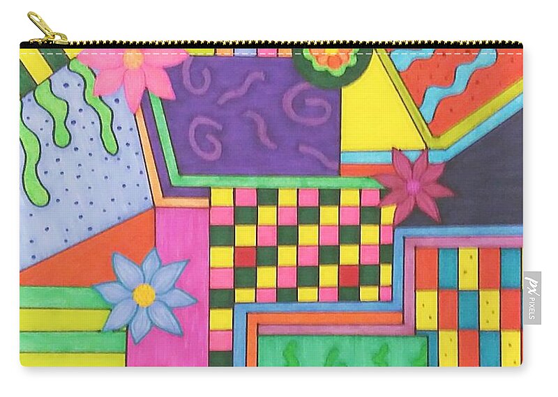  Zip Pouch featuring the mixed media Flowers Ripples and Plaids by SarahJo Hawes