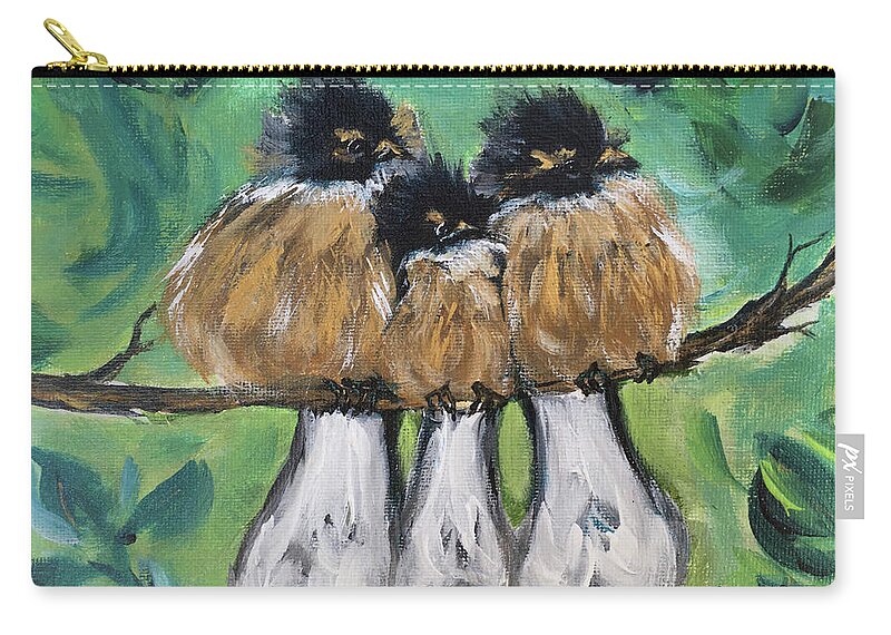 Birds Zip Pouch featuring the painting Fluffies by Roxy Rich