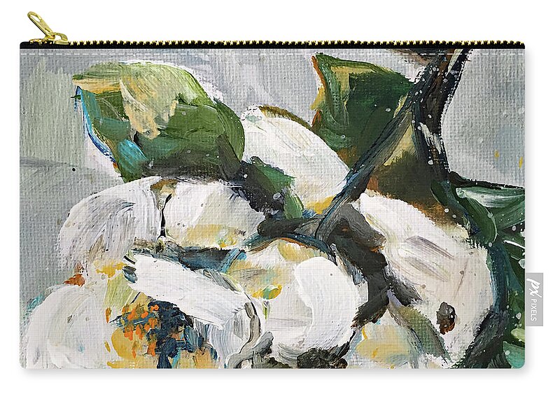 Fluffy Flowers Zip Pouch featuring the painting Fluffy Gardenia by Roxy Rich