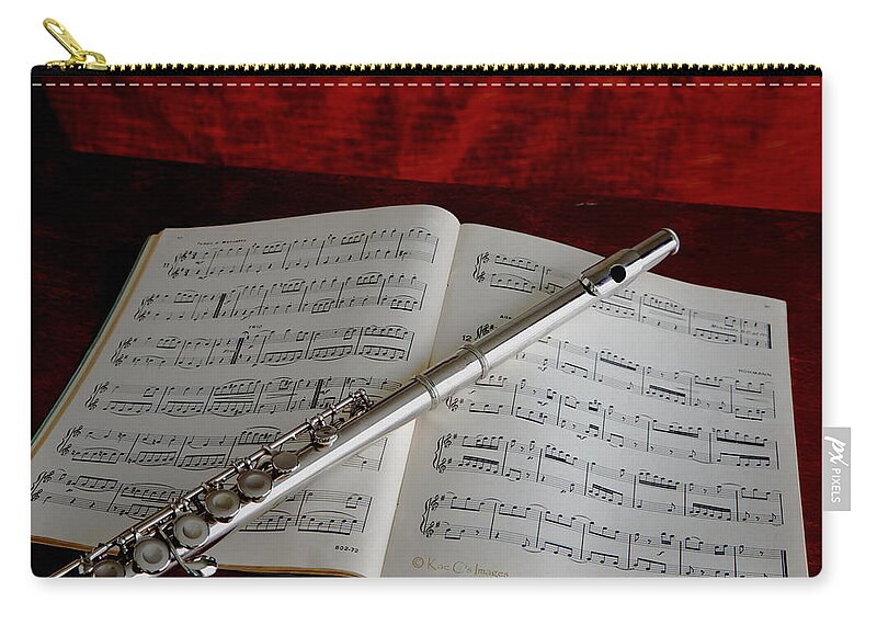 Flute Zip Pouch featuring the photograph Flute and Music book by Kae Cheatham