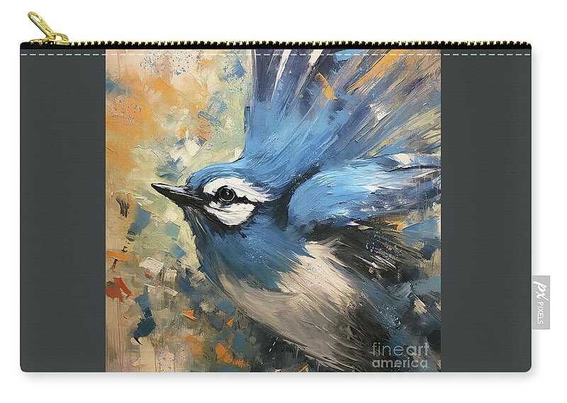 Blue Jay Zip Pouch featuring the painting Fly Little Blue Jay by Tina LeCour
