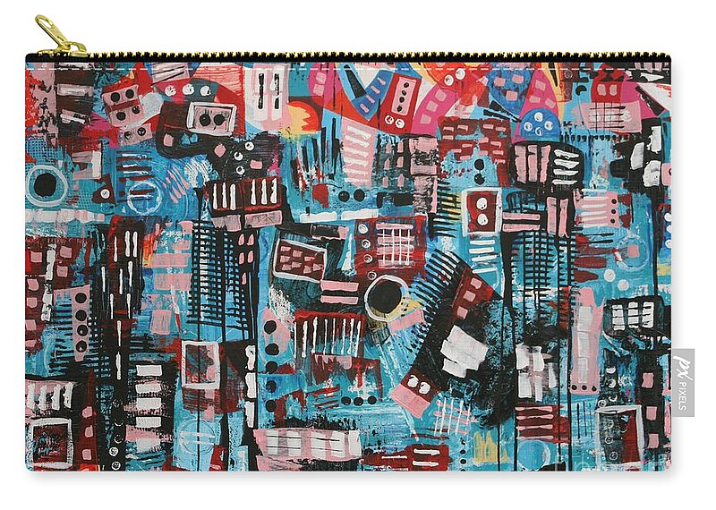 Abstract City Zip Pouch featuring the painting Fly-Over by Jean Clarke