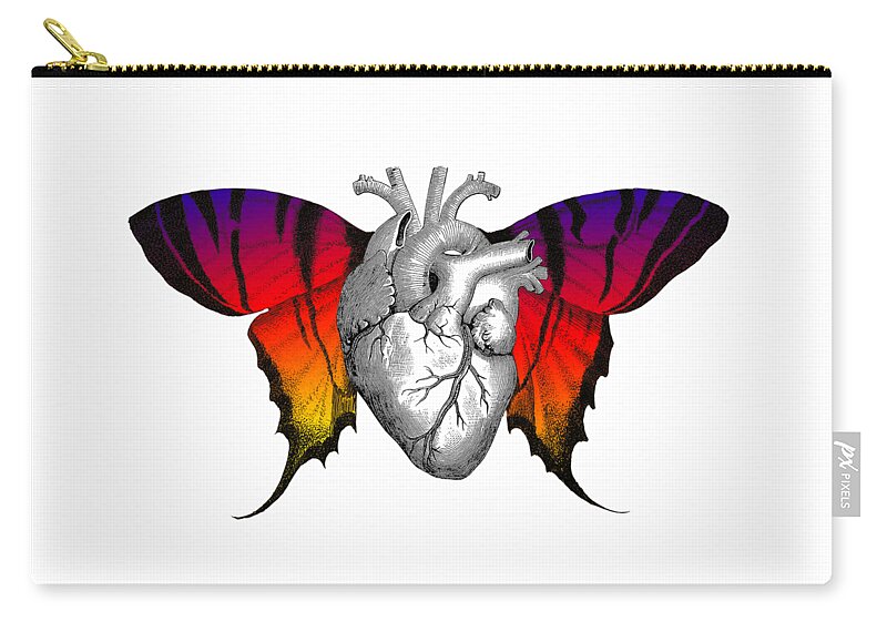 Heart Zip Pouch featuring the digital art Flying heart with butterfly wings by Madame Memento