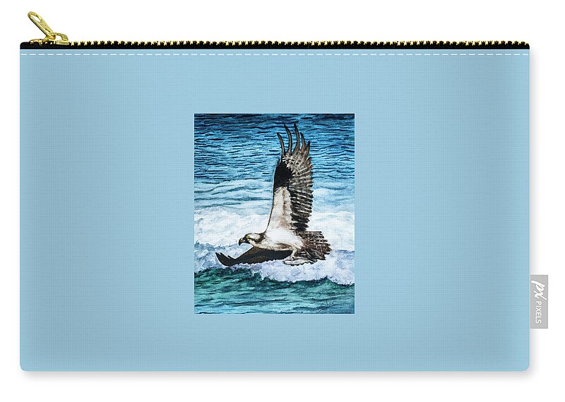 American Bald Eagles Zip Pouch featuring the painting Flying Home With Dinner - Watercolor Art by Sher Nasser