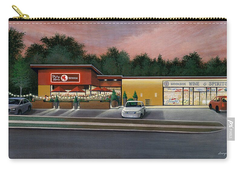 Architectural Landscape Zip Pouch featuring the painting Flying Horse Taproom and Wine Shop by George Lightfoot