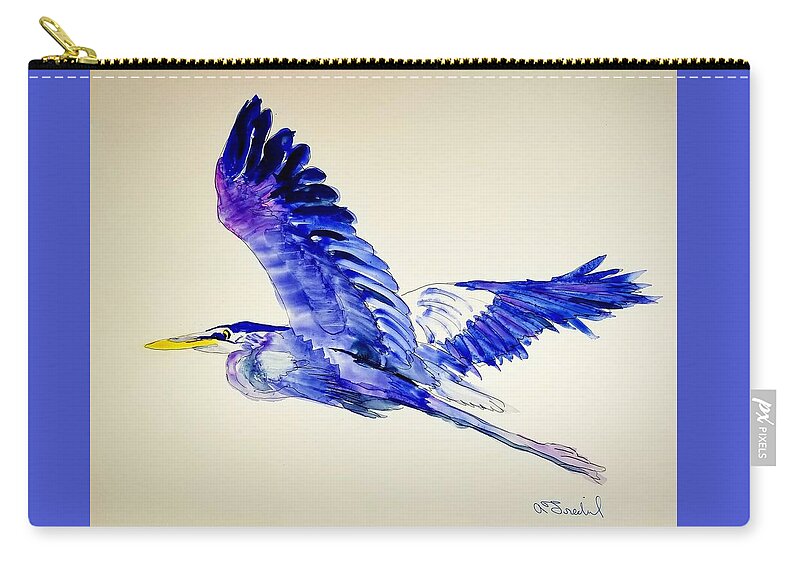 Blue Heron Zip Pouch featuring the photograph Flying Solo by Ann Frederick