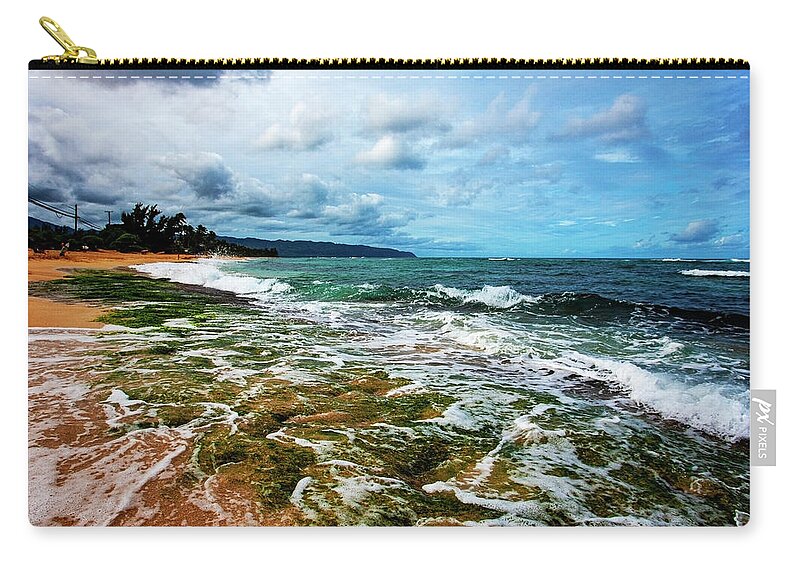 Turtle Beach Zip Pouch featuring the photograph Foamy Turtle Beach by Anthony Jones