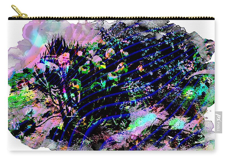 Fog Abstract Is Photograph Cactus Frame White Grey Purple Green Clouds Bulbs Circles Iphone Ipad-air Software Pink Black Turquoise Zip Pouch featuring the digital art Fog Rollin In Abstract by Kathleen Boyles