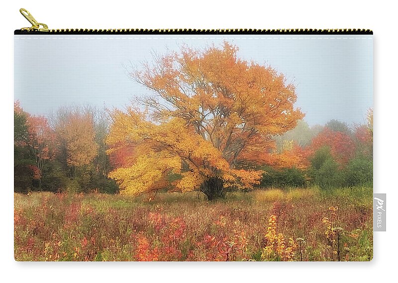 Foggy Zip Pouch featuring the photograph Foggy Day Autum color by Constantine Gregory