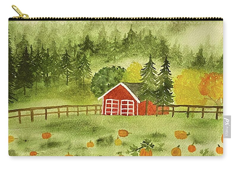 Fall Zip Pouch featuring the painting Foggy Farm by Lisa Neuman