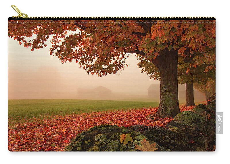 Foggy Morning In Autumn Zip Pouch featuring the photograph Foggy Morning in Autumn by Jeff Folger