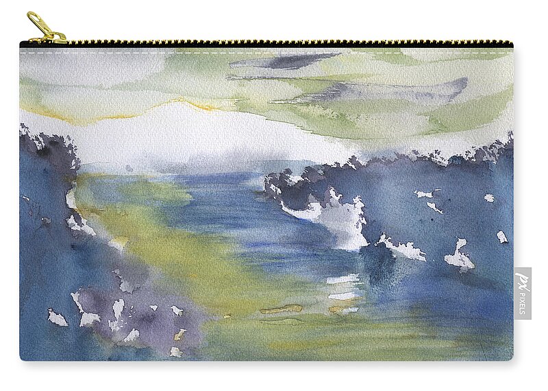 Foggy River Abstract Zip Pouch featuring the painting Foggy River Abstract by Frank Bright