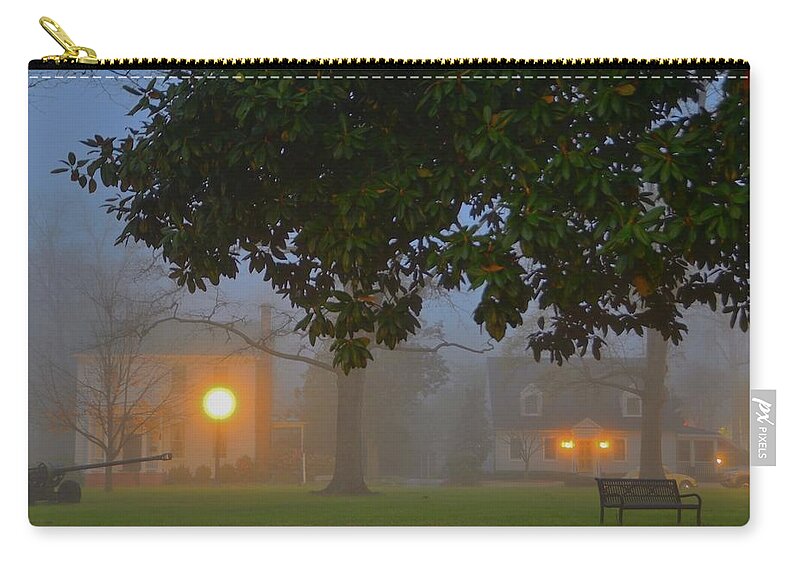 Fog Zip Pouch featuring the photograph Foggy Tarboro Morn #3 by Eric Towell