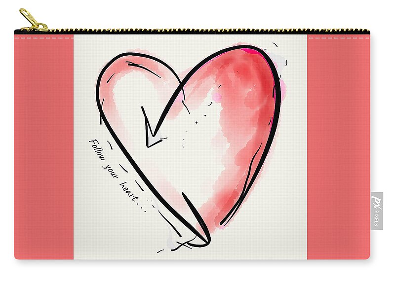 Heart Zip Pouch featuring the digital art Follow Your Heart - 2021 by Jason Nicholas