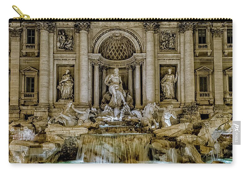 Fontana Di Trevi Carry-all Pouch featuring the photograph Fontana di Trevi at Night in Rome Italy by Alexios Ntounas