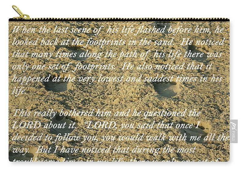 Footprints In The Sand Zip Pouch featuring the photograph Footprints In The Sand by Lens Art Photography By Larry Trager