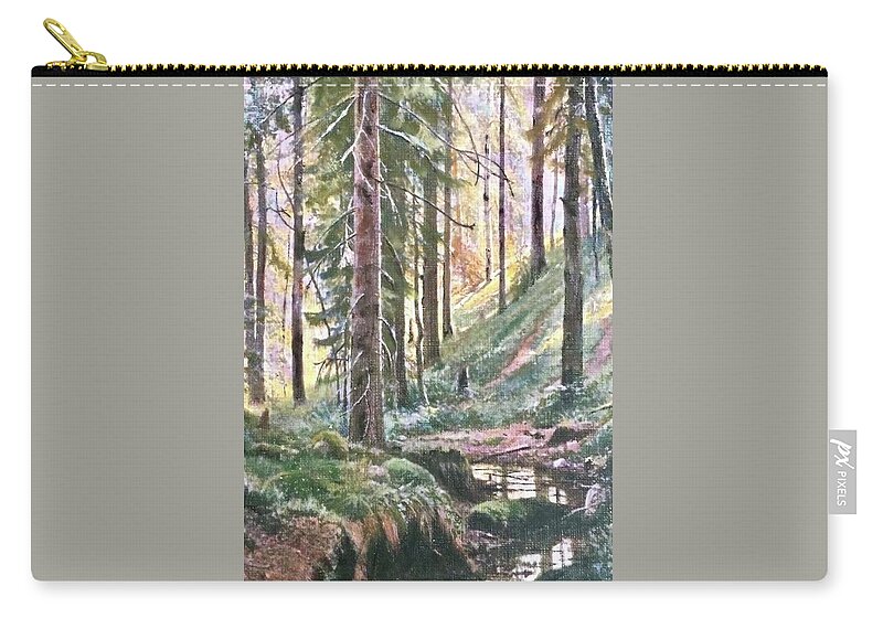 Forest Zip Pouch featuring the painting Forest Light by Cara Frafjord