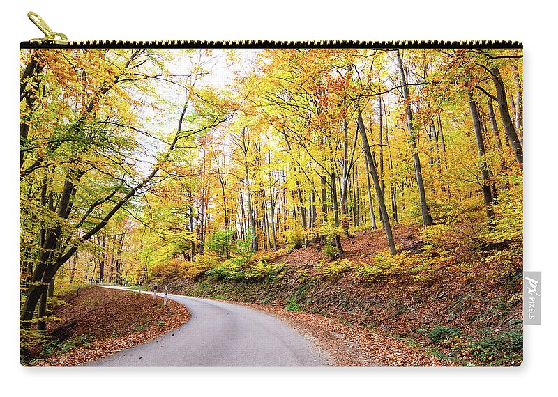 Landscape Carry-all Pouch featuring the photograph Forest serpentine road in autumn by Viktor Wallon-Hars