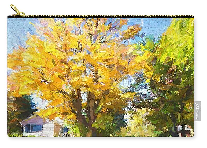 Autumn Zip Pouch featuring the mixed media Forester Village Michigan in autumn by Tatiana Travelways