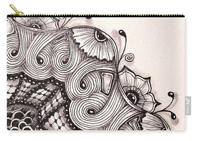 Zentangle Zip Pouch featuring the mixed media Four Corners 4 by Brenna Woods