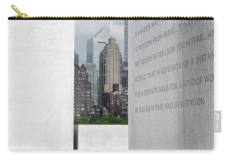 New York Zip Pouch featuring the photograph four freedom Memorial 4 by Alberto Zanoni