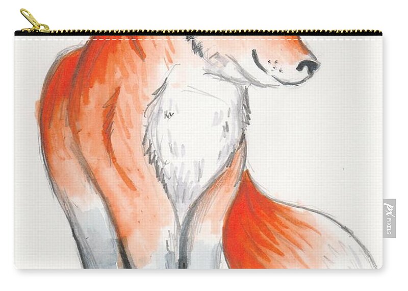 Orange Zip Pouch featuring the drawing Fox by Cami Lee