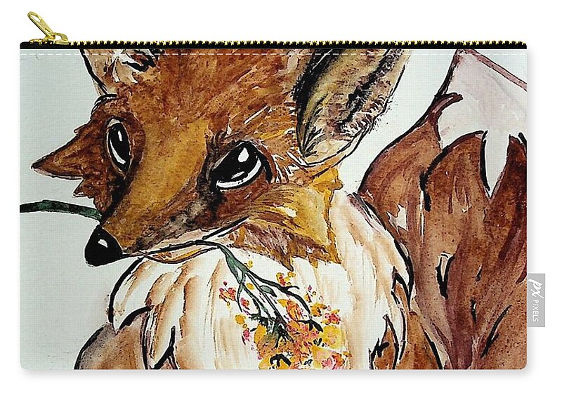 Fox Zip Pouch featuring the painting Foxy Lady by Valerie Shaffer