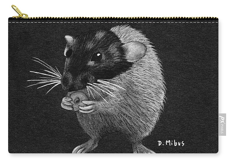 Dumbo Rat Zip Pouch featuring the drawing Frances Eats a Donut Black and White by Donna Mibus
