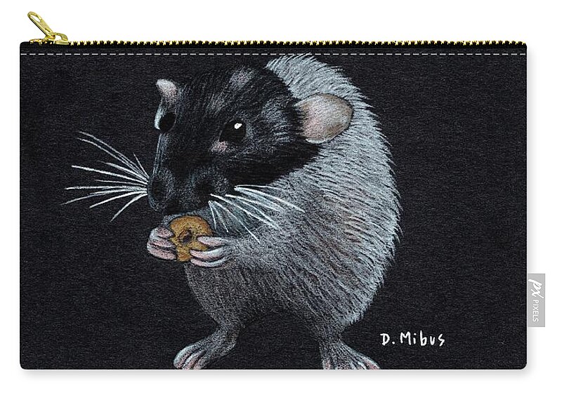 Dumbo Rat Zip Pouch featuring the drawing Frances Eats a Donut Color by Donna Mibus