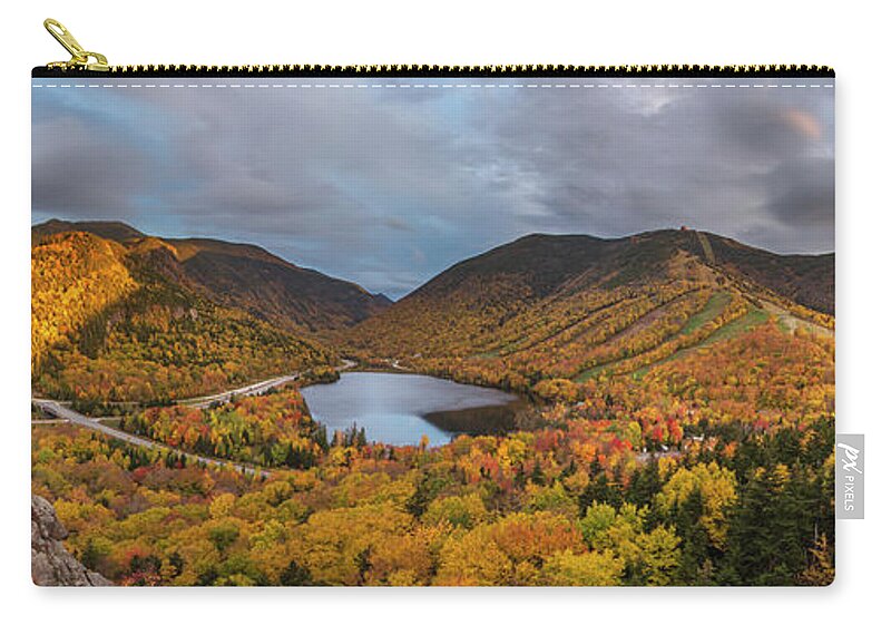 Franconia Zip Pouch featuring the photograph Franconia Notch Autumn Sunset Panorama 2 by White Mountain Images