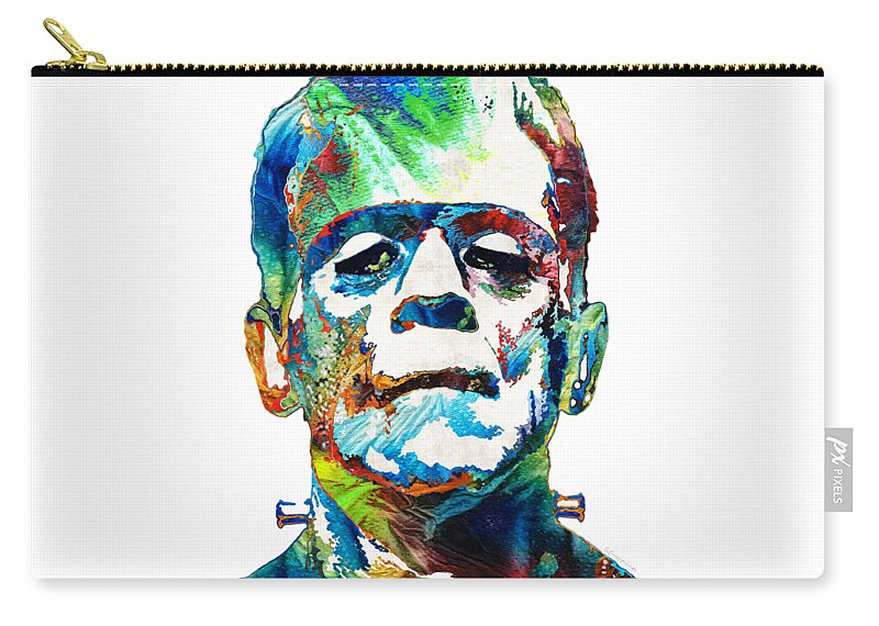 Frankenstein Zip Pouch featuring the painting Frankenstein Art - Colorful Monster - By Sharon Cummings by Sharon Cummings
