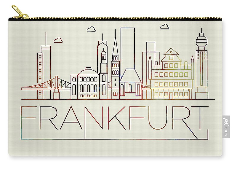 Frankfurt Zip Pouch featuring the mixed media Frankfurt Germany Thin Line City Skyline Series by Design Turnpike