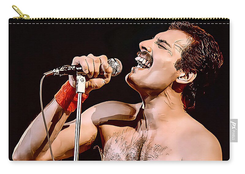 Freddie Mercury Wembley Zip Pouch featuring the painting Freddie Mercury Colour Painting by Vincent Monozlay