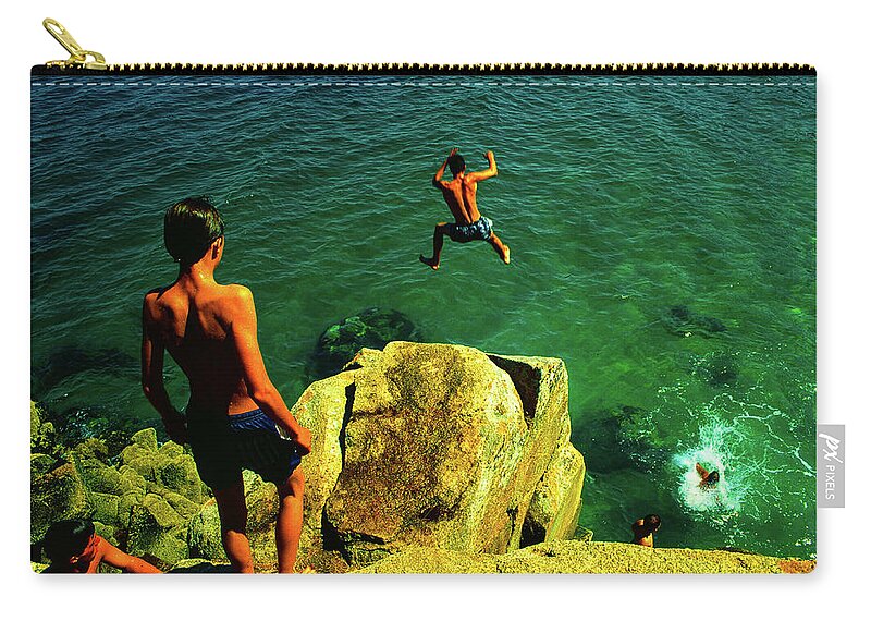 Cliff Diving Zip Pouch featuring the photograph Free Fall - Cliff Jumping, Mediterranean, France by Earth And Spirit