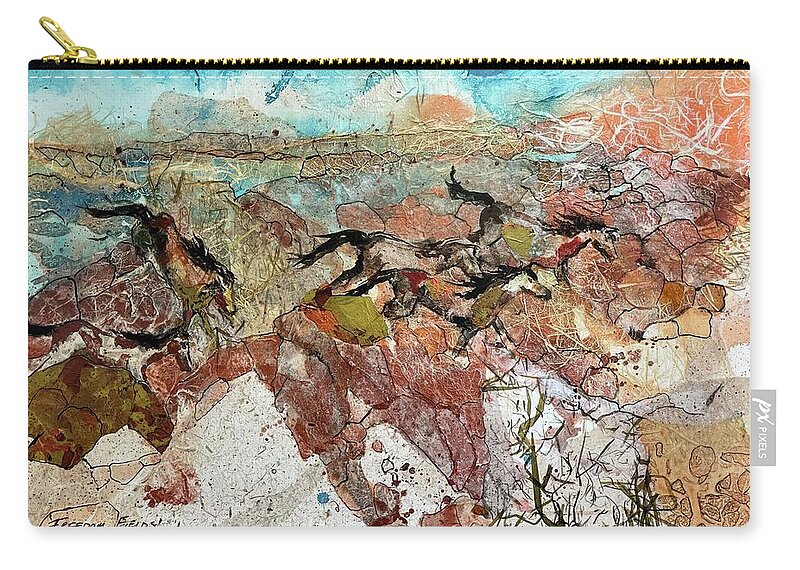 Horses Zip Pouch featuring the painting Freedom Fields by Elaine Elliott