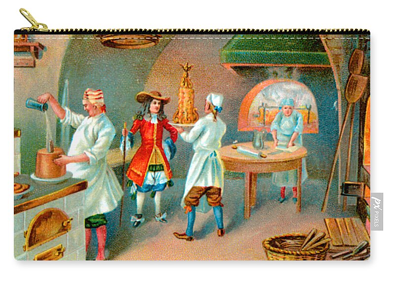 Food Zip Pouch featuring the painting French Bakery 1700's by Uknown