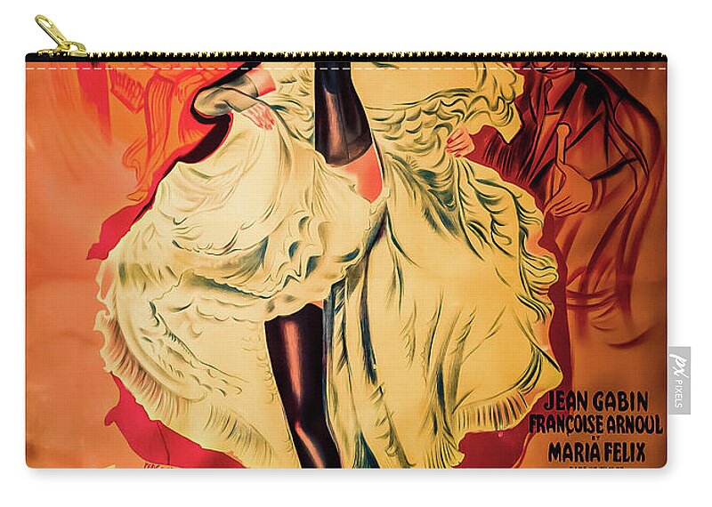 French Cancan Zip Pouch featuring the photograph French Cancan Vintage Movie Poster Directed by Jean Renoir by M G Whittingham