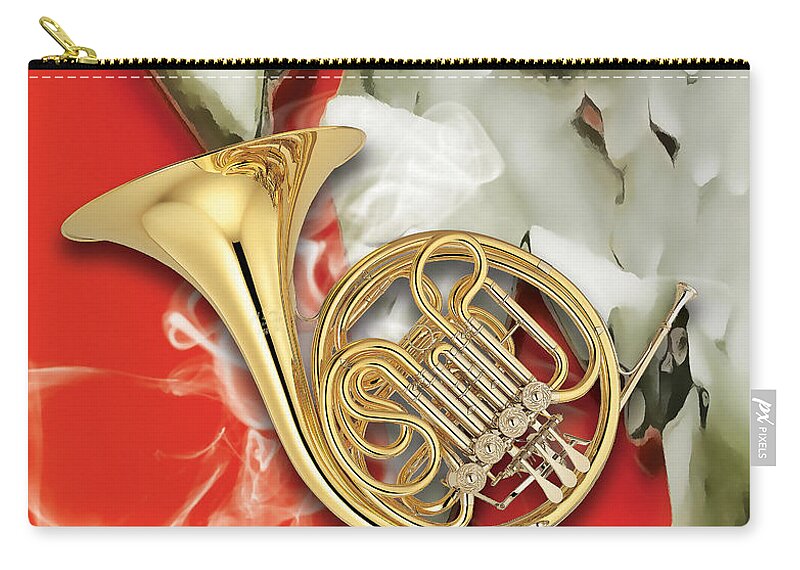 French Horn Zip Pouch featuring the mixed media French Horn Section by Marvin Blaine