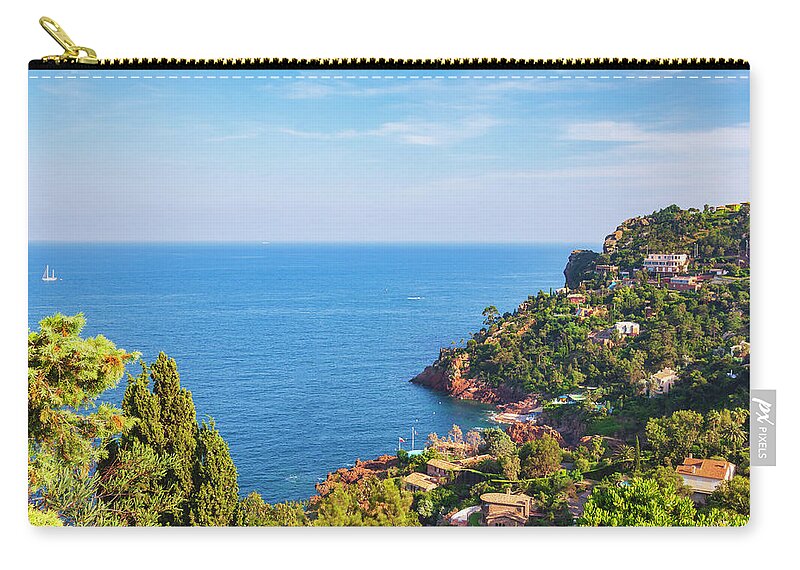 French Riviera Zip Pouch featuring the photograph French Mediterranean Coastline by Tatiana Travelways
