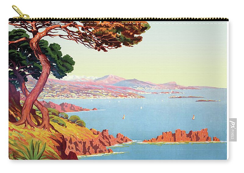 French Riviera Zip Pouch featuring the digital art French Riviera Coastline by Long Shot