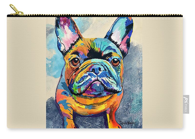 French Bull Dog Zip Pouch featuring the painting Frenchie by Linda Kegley