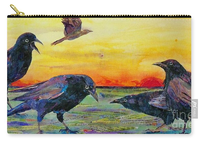 Crows Zip Pouch featuring the mixed media Frenemies by Patricia Henderson