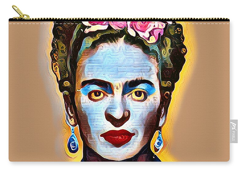 Frida Kahlo De Rivera Zip Pouch featuring the painting Frida Kahlo Andy Warhol 2 Pop by Tony Rubino