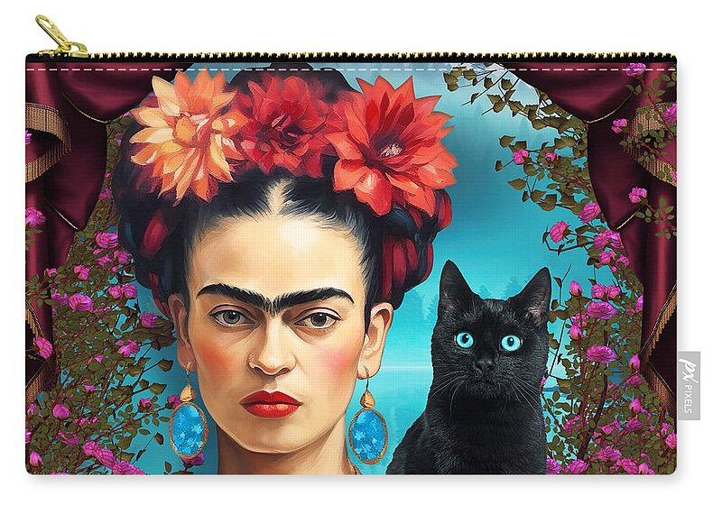Frida Kahlo Zip Pouch featuring the digital art Frida Kahlo by Mark Ashkenazi