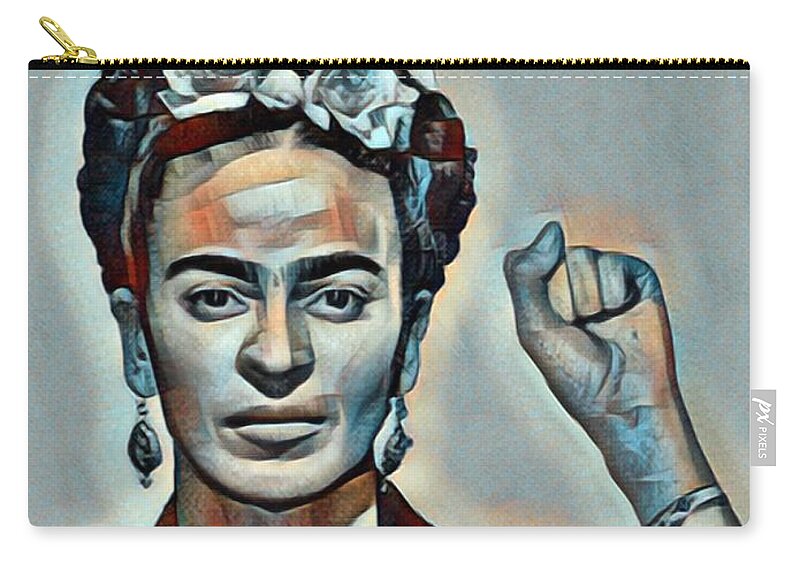 Frida Kahlo De Rivera Zip Pouch featuring the painting Frida Kahlo Mug Shot Mugshot 2 by Tony Rubino