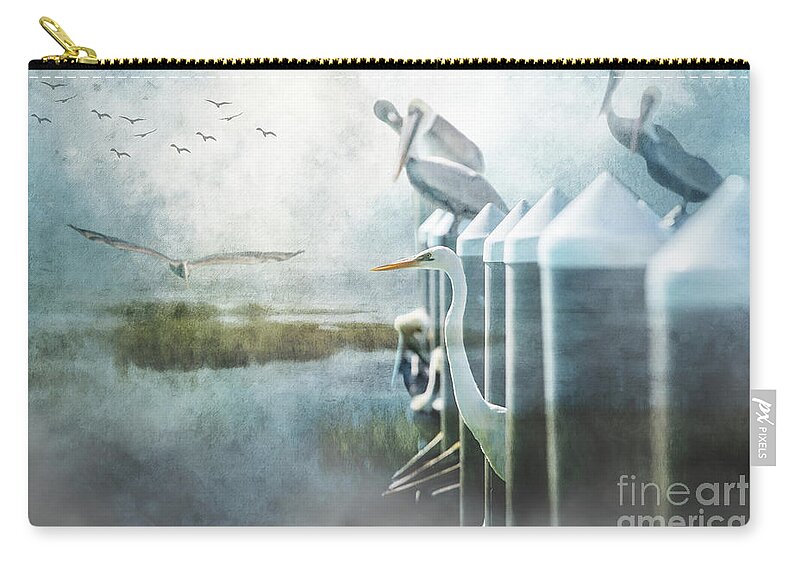 Florida Keys Zip Pouch featuring the mixed media Friendly Heron by Ed Taylor