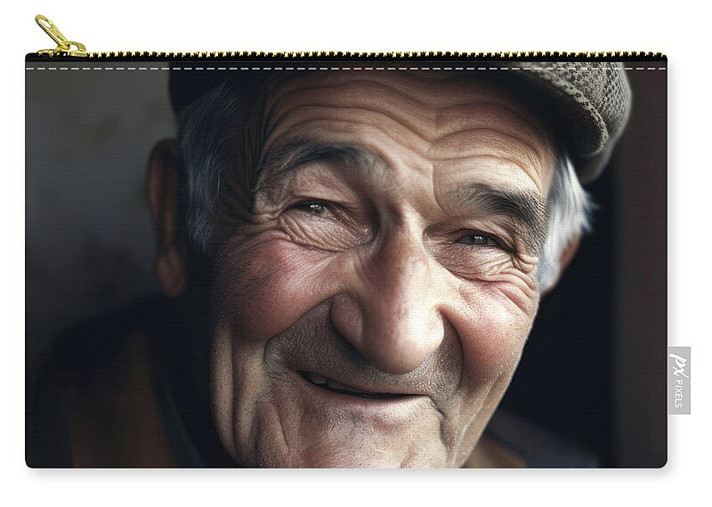 Man Zip Pouch featuring the digital art Friendly Old Man Portrait 01 by Matthias Hauser